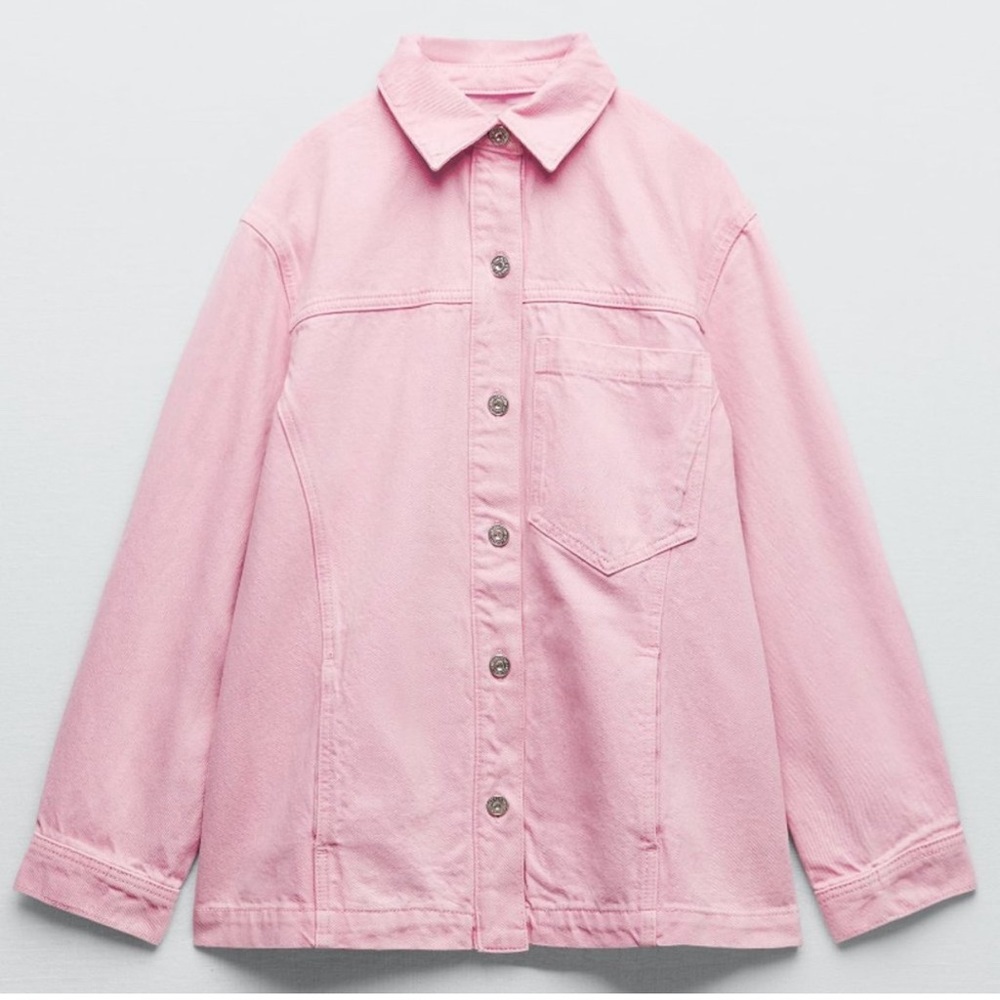 ZARA PINK DENIM OVERSIZED BUTTON DOWN JACKET SHACKET